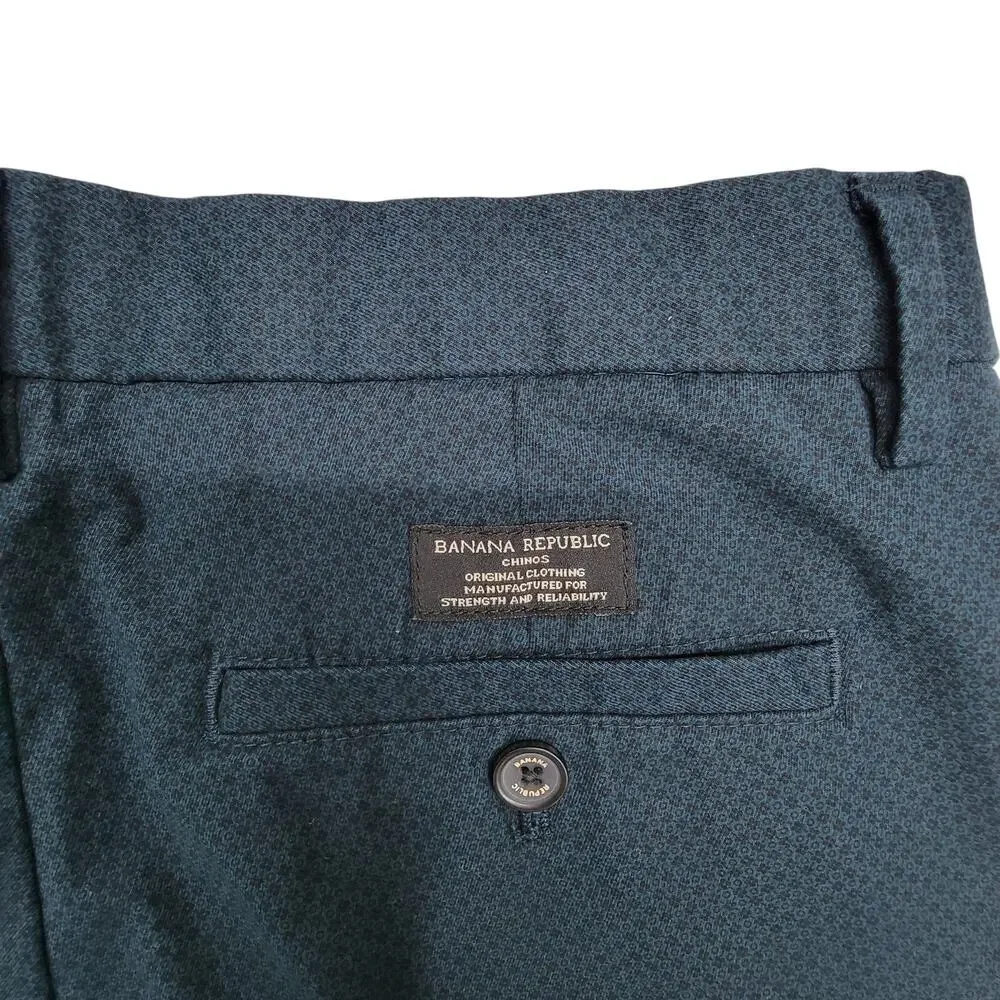 Banana Republic Aiden Chino Pants 30x30 Teal Green Micro Print Stretch Men's